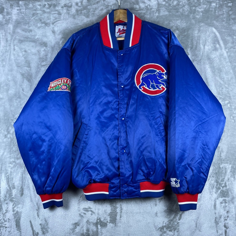 Vintage Starter Bomber Jacket Mens M Blue Chicago Cubs Wrigley Field 80s